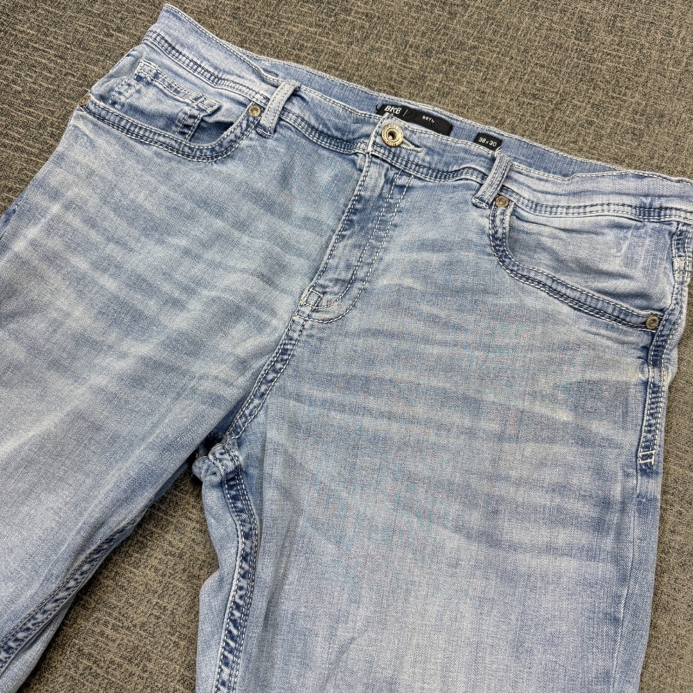 BKE Seth Jeans Mens 38x30 Straight Leg Light Wash Blue Denim Distressed